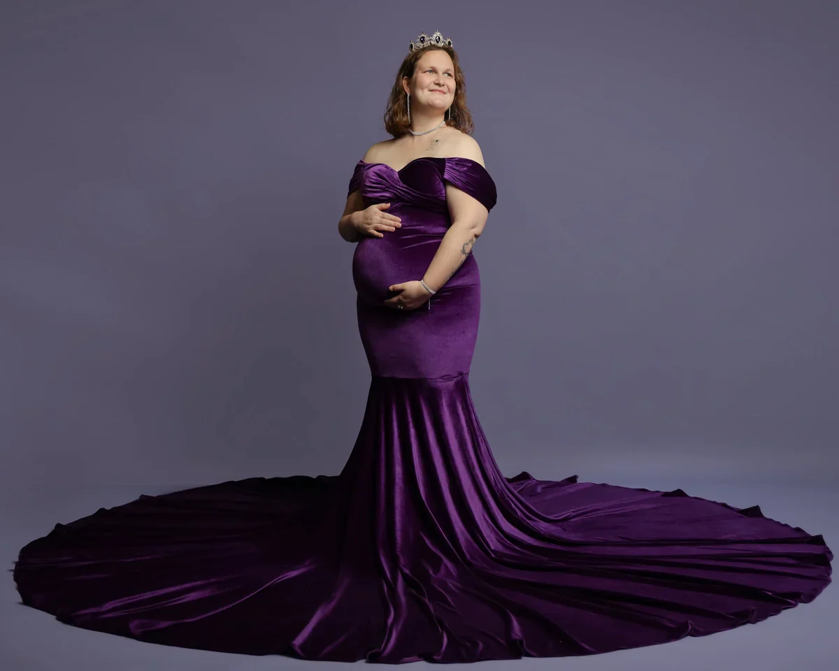 Kate Velvet V-neck Tailed Maternity Photoshoot Dress - Image 9
