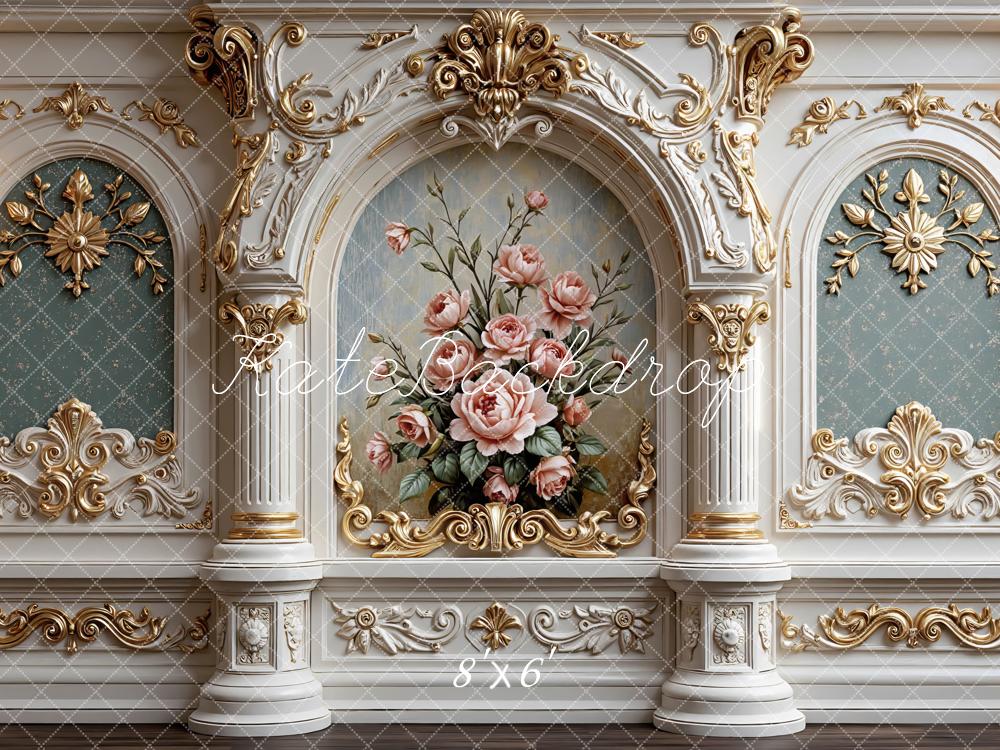 Kate Vintage Arch Pink Roses Gold Details Backdrop Designed by Mini MakeBelieve - Image 3