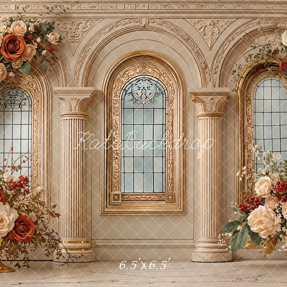 Kate Vintage Arched Windows Floral Columns Backdrop Designed by Emetselch - Image 2