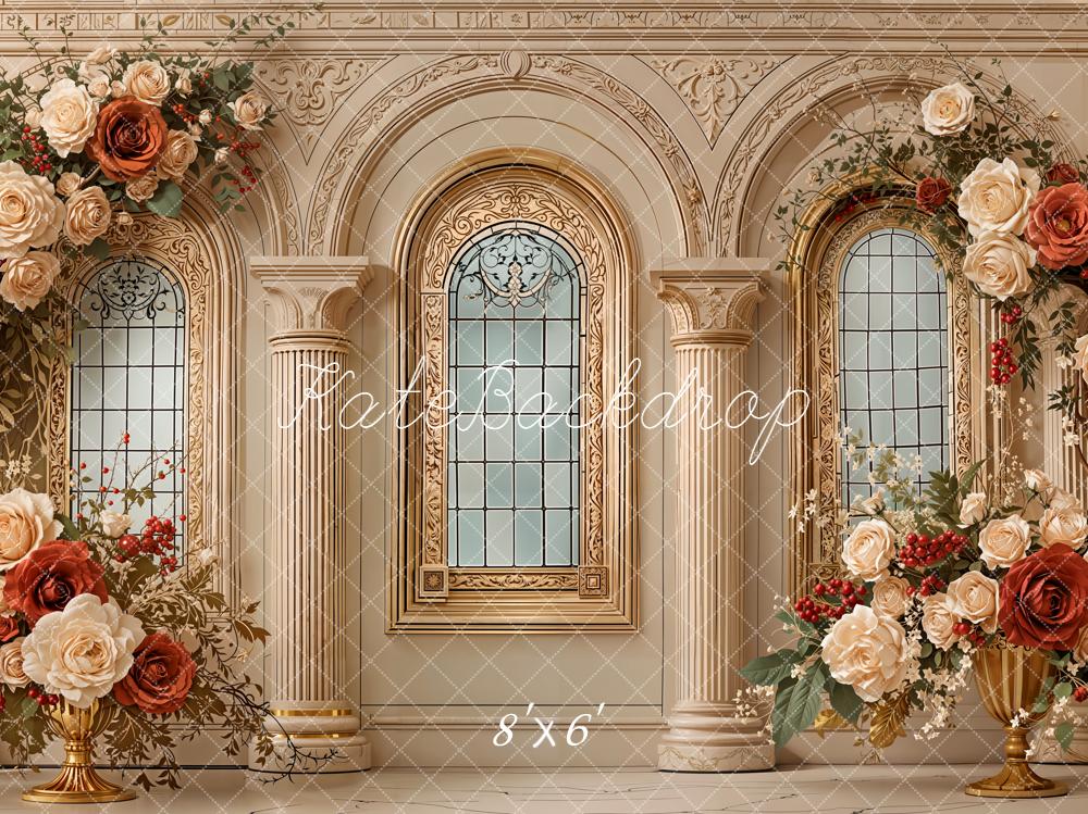 Kate Vintage Arched Windows Floral Columns Backdrop Designed by Emetselch - Image 3