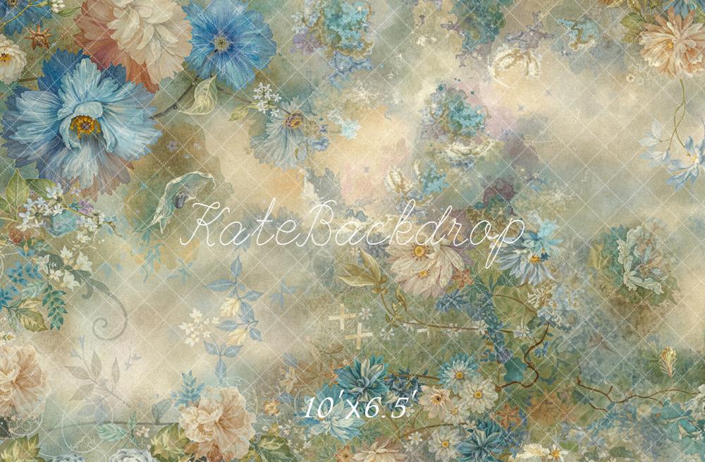 Kate Vintage Blue Beige Floral Pattern Backdrop Designed by Emetselch - Image 4