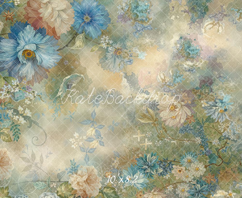 Kate Vintage Blue Beige Floral Pattern Backdrop Designed by Emetselch - Image 6