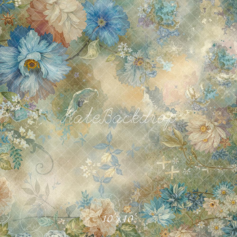 Kate Vintage Blue Beige Floral Pattern Backdrop Designed by Emetselch - Image 7
