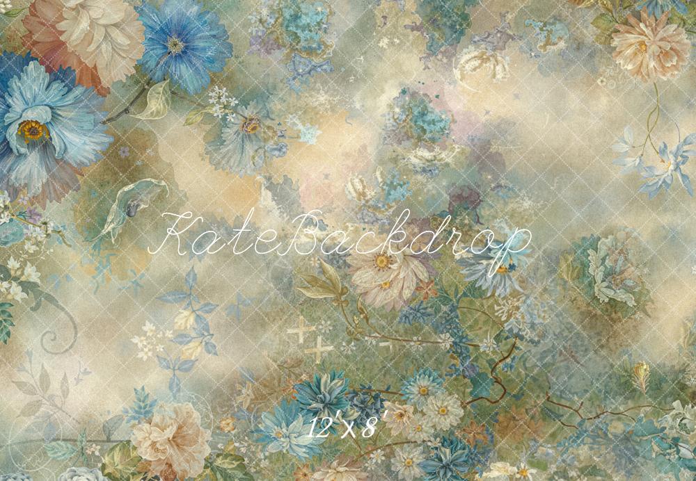 Kate Vintage Blue Beige Flowers Fleece Backdrop Designed by Emetselch - Image 4