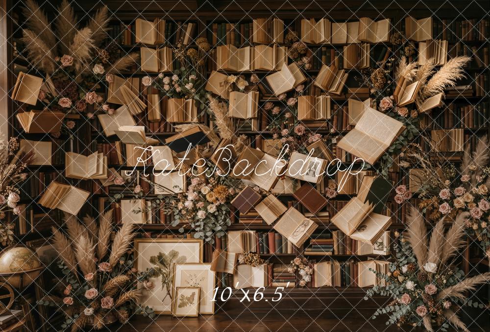 Kate Vintage Books Floral Pampas Fleece Backdrop Designed by Emetselch - Image 2