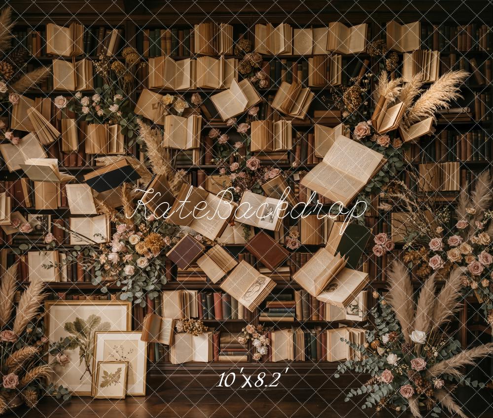 Kate Vintage Books Floral Pampas Fleece Backdrop Designed by Emetselch - Image 3