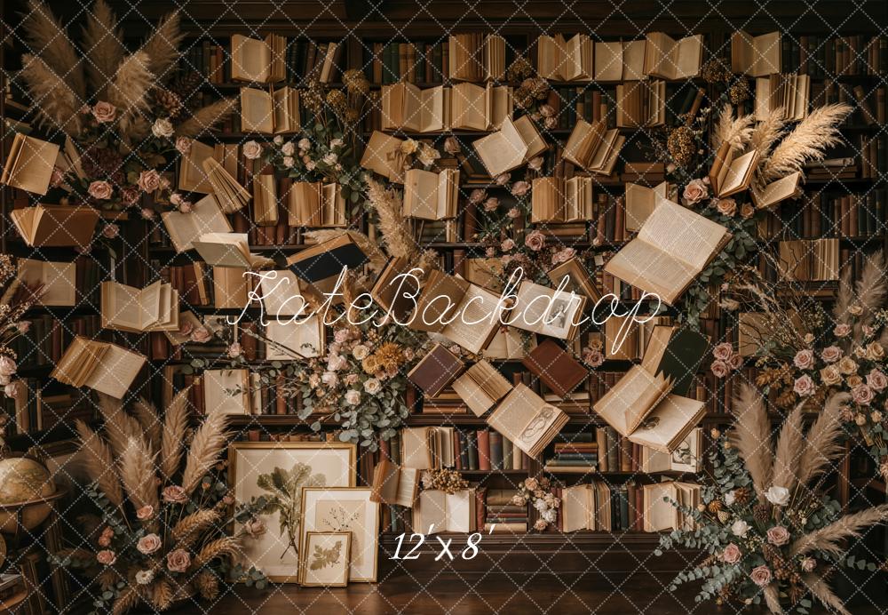 Kate Vintage Books Floral Pampas Fleece Backdrop Designed by Emetselch - Image 4
