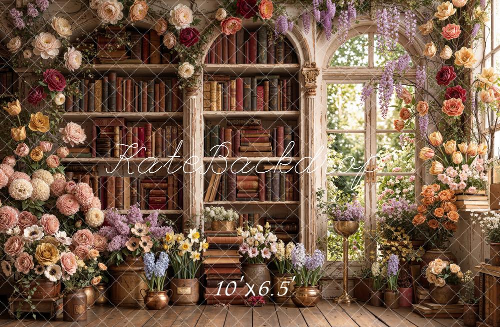Kate Vintage Bookshelf Floral Window Backdrop Designed by Emetselch - Image 4