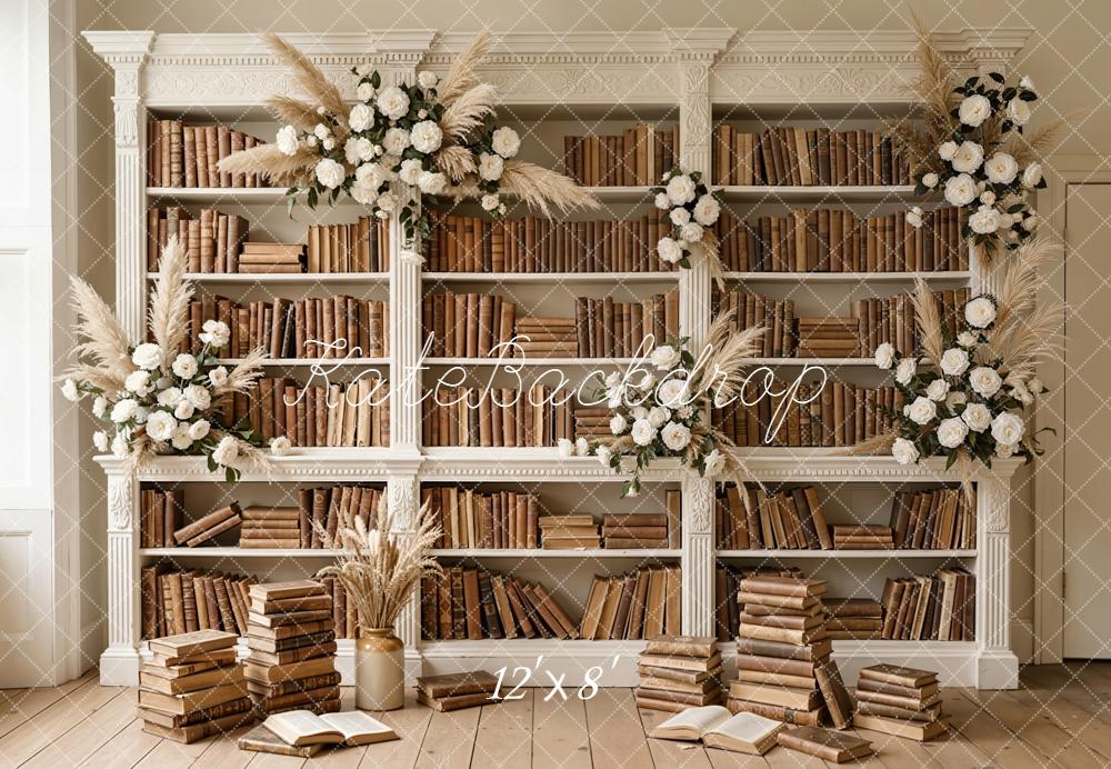 Kate Vintage Bookshelf Floral Arrangement Fleece Backdrop Designed by Emetselch - Image 4
