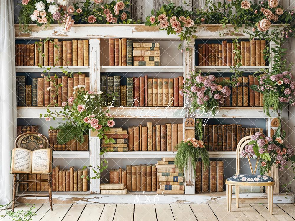 Kate Vintage Bookshelf Floral Chairs Backdrop Designed by Emetselch - Image 3