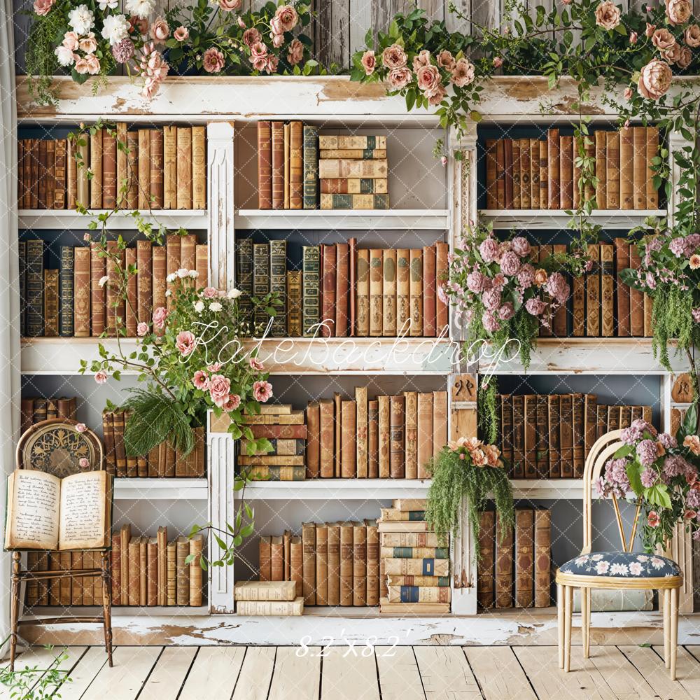 Kate Vintage Bookshelf Floral Chairs Backdrop Designed by Emetselch - Image 5