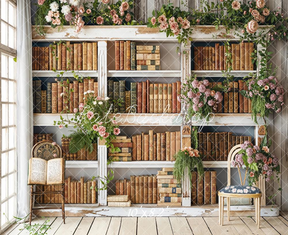 Kate Vintage Bookshelf Floral Chairs Backdrop Designed by Emetselch - Image 6