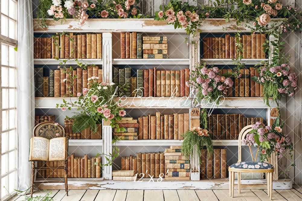 Kate Vintage Bookshelves Rustic Fleece Backdrop Designed by Emetselch - Image 4