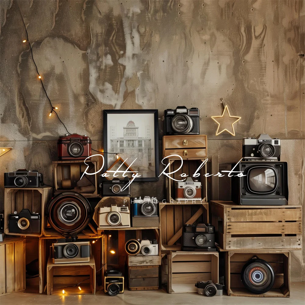 Kate Vintage Camera Brown Abstract Wall Backdrop Designed by Patty Robert - Image 2