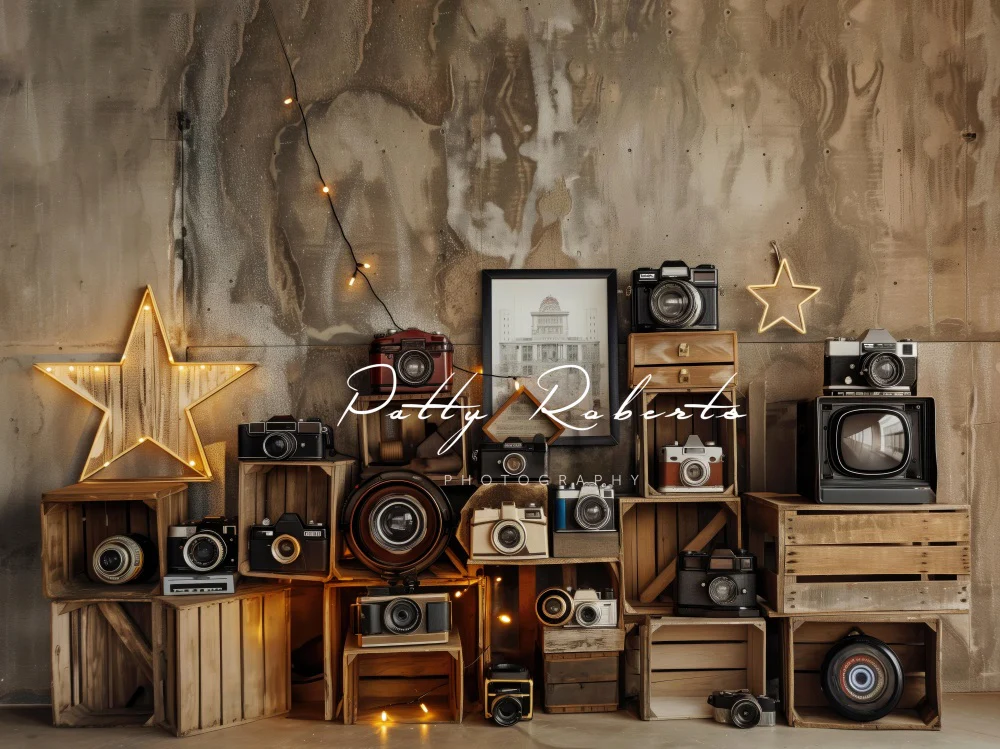 Kate Vintage Camera Brown Abstract Wall Backdrop Designed by Patty Robert - Image 3