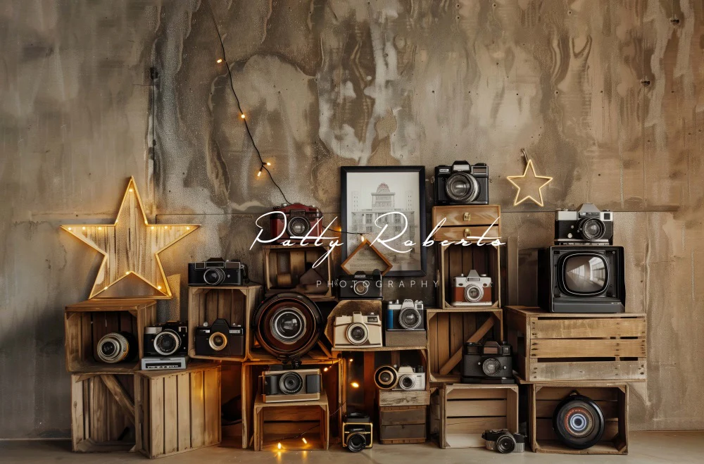 Kate Vintage Camera Brown Abstract Wall Backdrop Designed by Patty Robert - Image 4