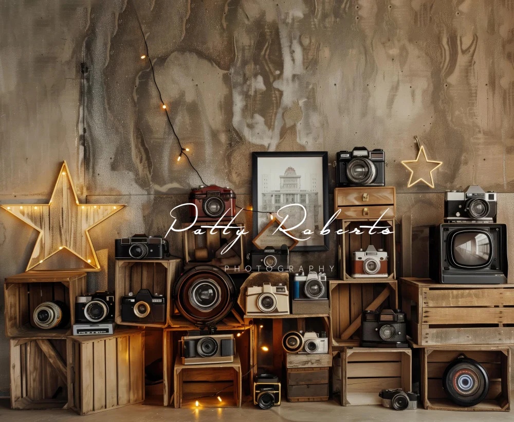 Kate Vintage Camera Brown Abstract Wall Backdrop Designed by Patty Robert - Image 5