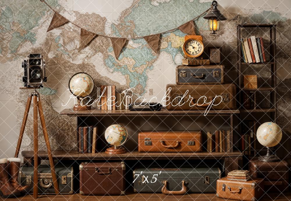 Kate Vintage Camera Suitcase Globe Adventure Travel Backdrop Designed by Emetselch - Image 2