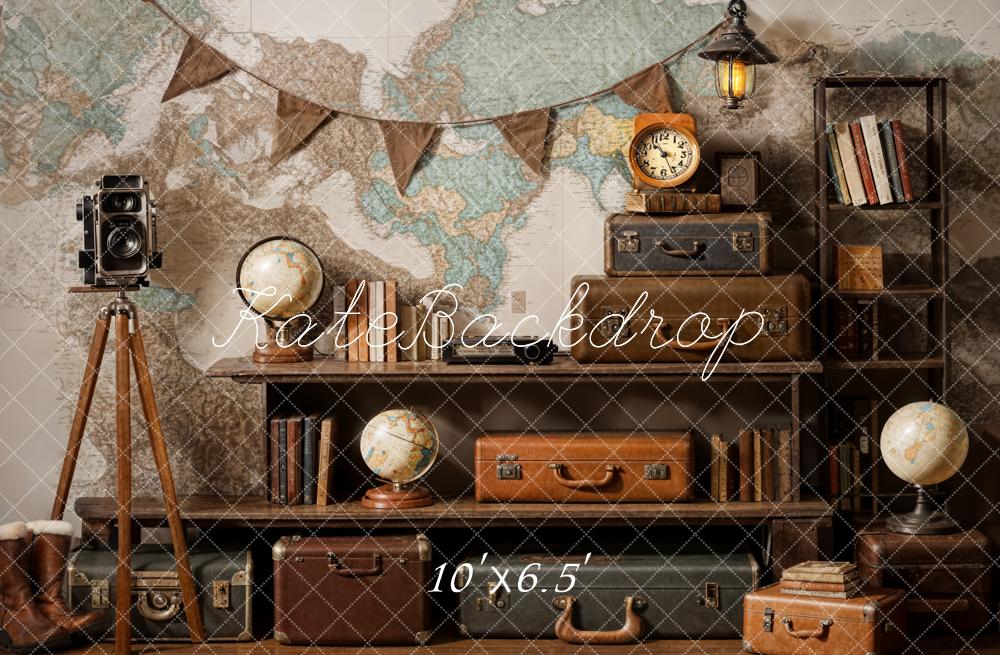 Kate Vintage Camera Suitcase Globe Adventure Travel Backdrop Designed by Emetselch - Image 5