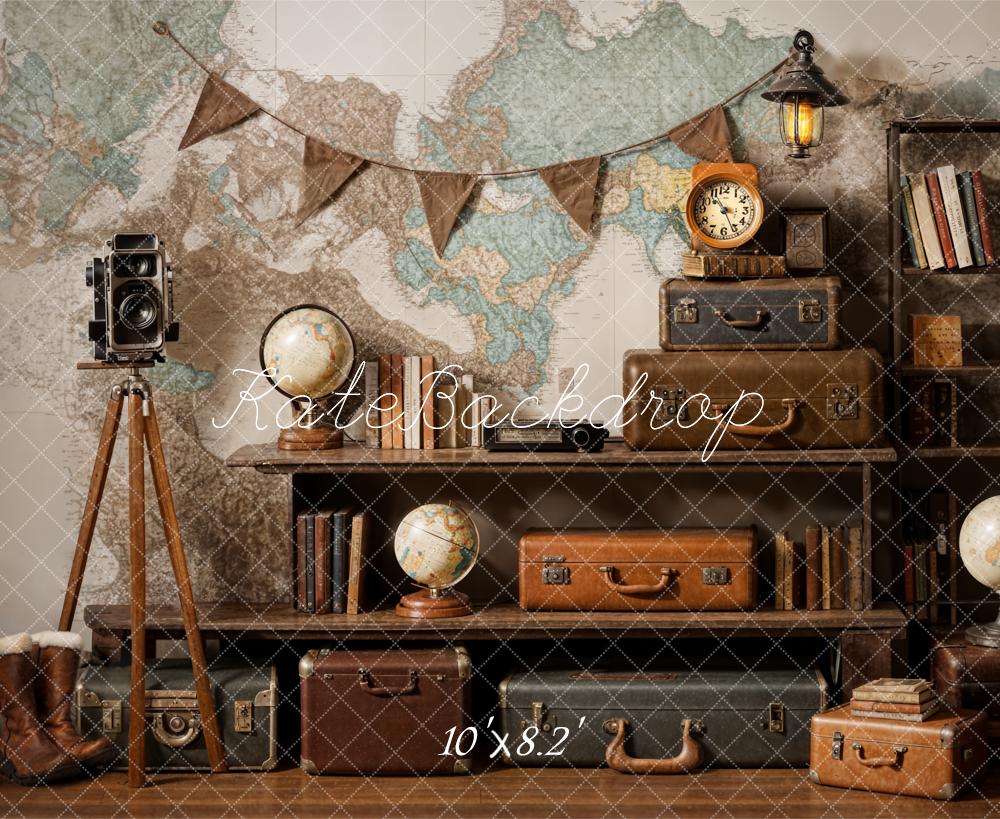 Kate Vintage Camera Suitcase Globe Adventure Travel Backdrop Designed by Emetselch - Image 6