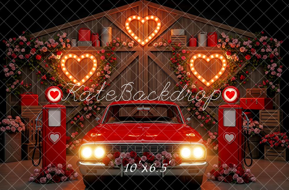 Kate Vintage Car Petrol Pump Heart Lights Fleece Backdrop Designed by Patty Robert - Image 2