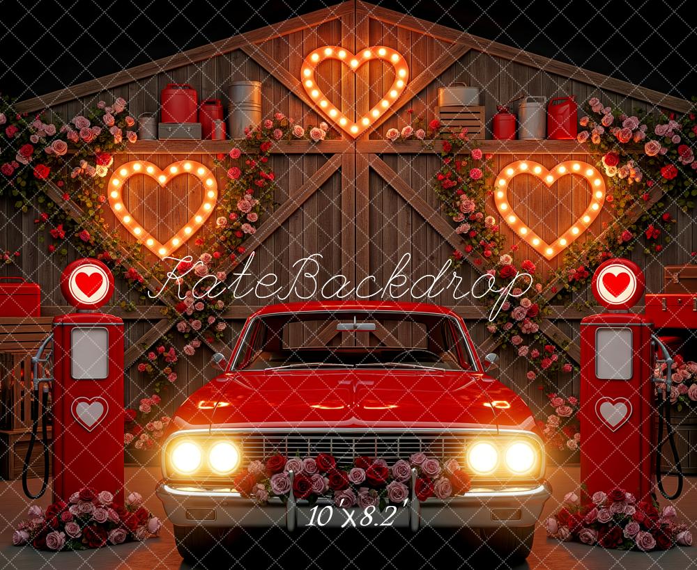 Kate Vintage Car Petrol Pump Heart Lights Fleece Backdrop Designed by Patty Robert - Image 3
