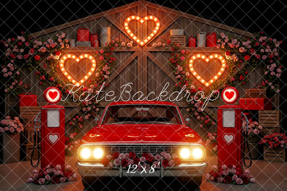 Kate Vintage Car Petrol Pump Heart Lights Fleece Backdrop Designed by Patty Robert - Image 4