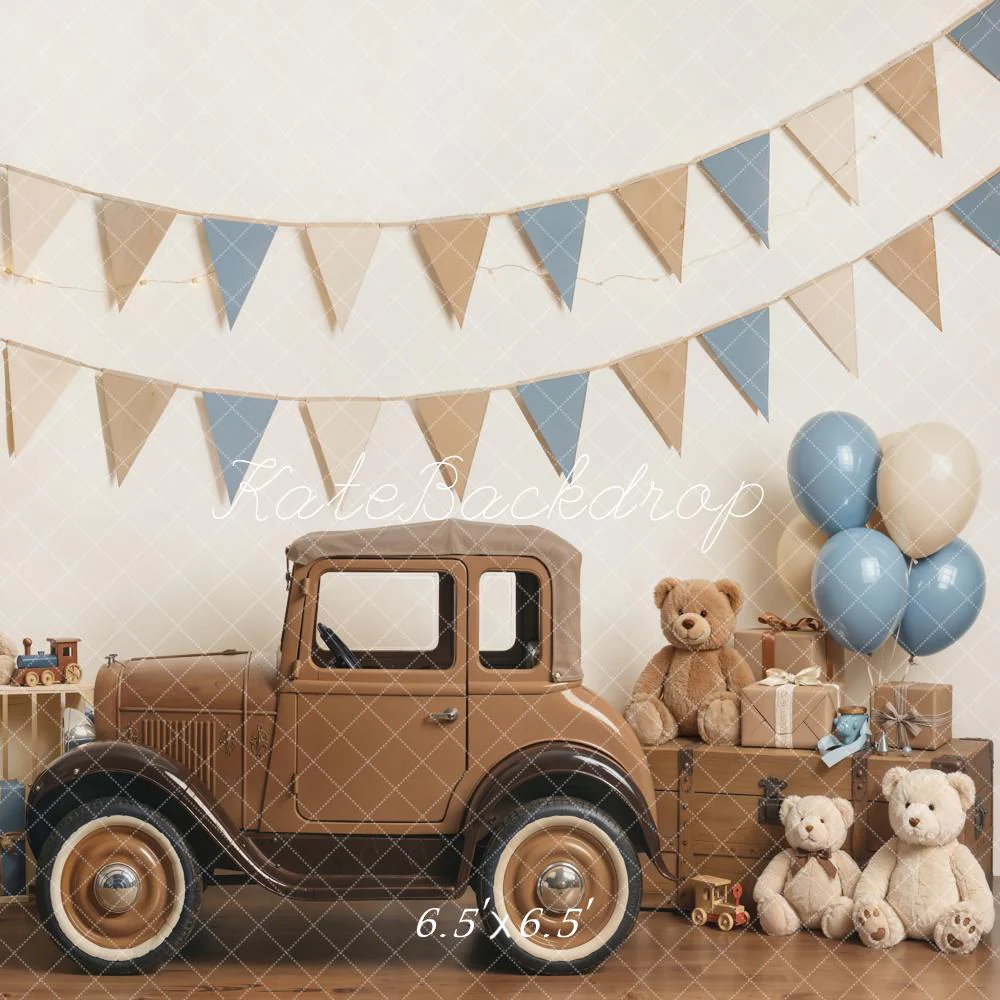 Kate Vintage Car Teddy Bears Bunting Backdrop Designed by Emetselch - Image 2