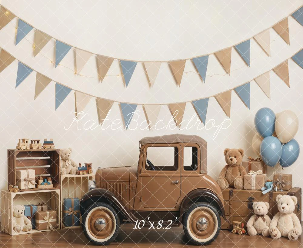 Kate Vintage Car Teddy Bears Bunting Backdrop Designed by Emetselch - Image 6