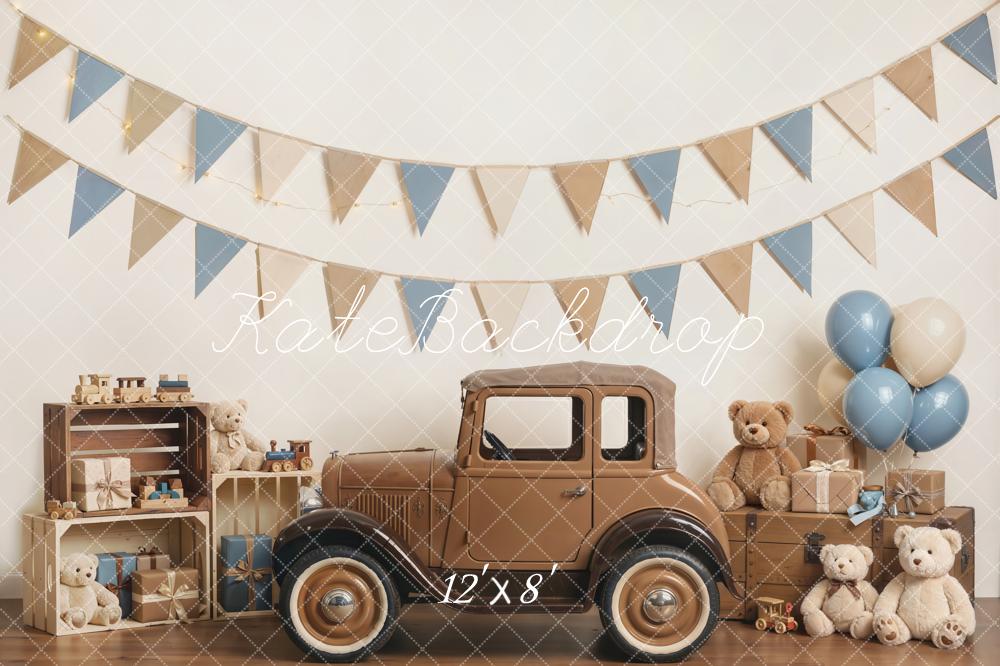 Kate Vintage Car Teddy Bears Bunting Backdrop Designed by Emetselch - Image 8