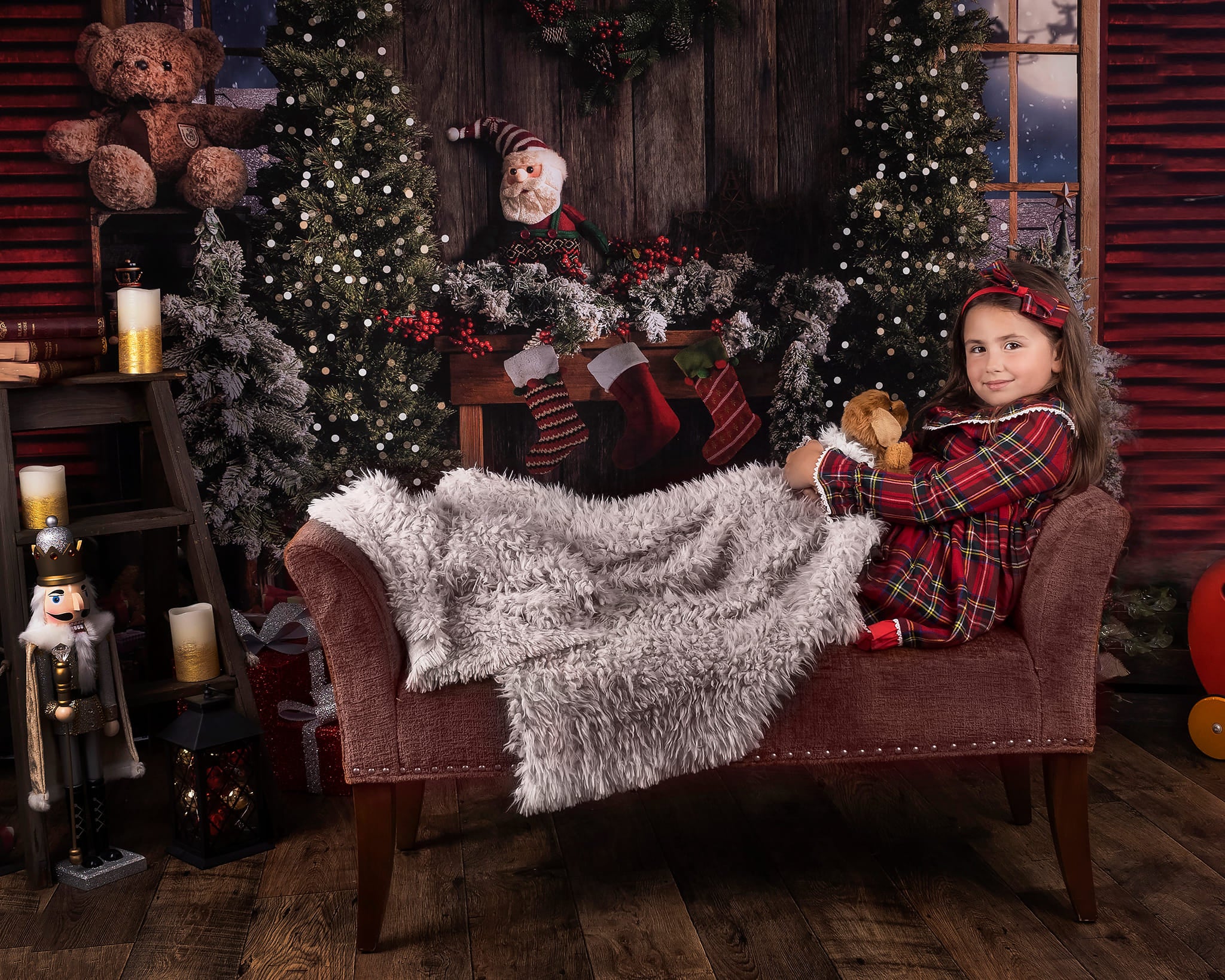 Kate Vintage Christmas Fireplace Teddy Bear Backdrop for Photography - Image 3