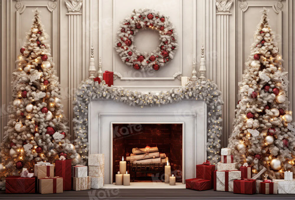 Kate Vintage Christmas Wreath Fireplace Backdrop for Photography - Image 2