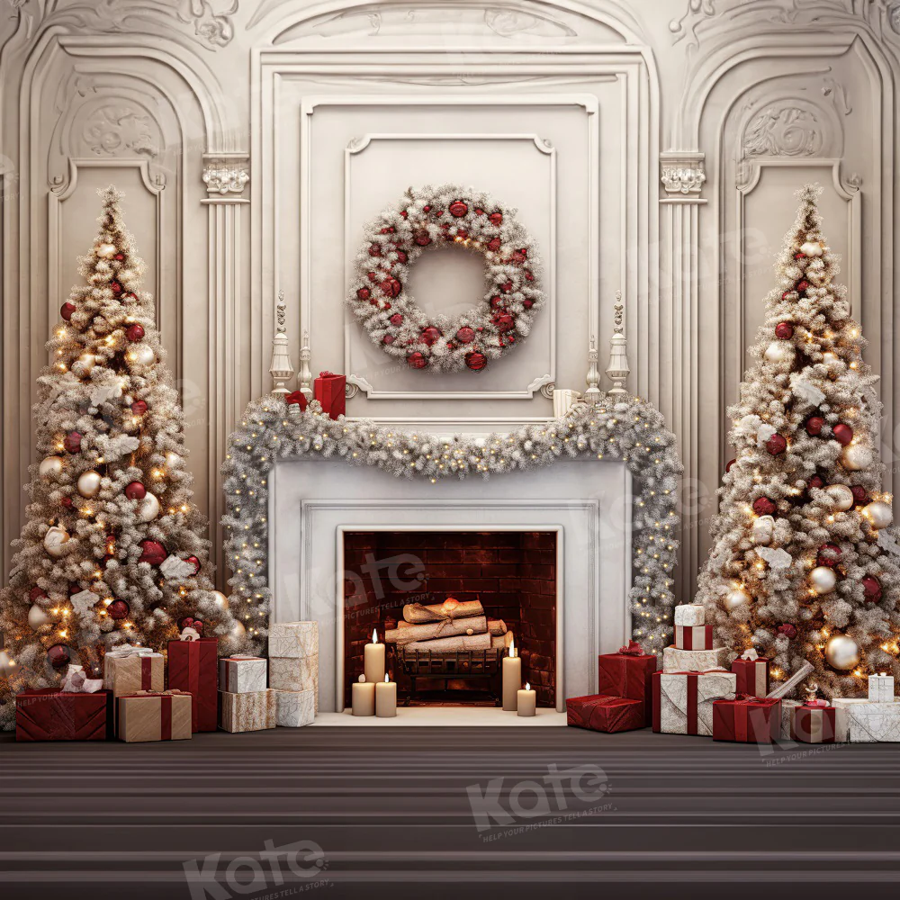 Kate Vintage Christmas Wreath Fireplace Backdrop for Photography - Image 4