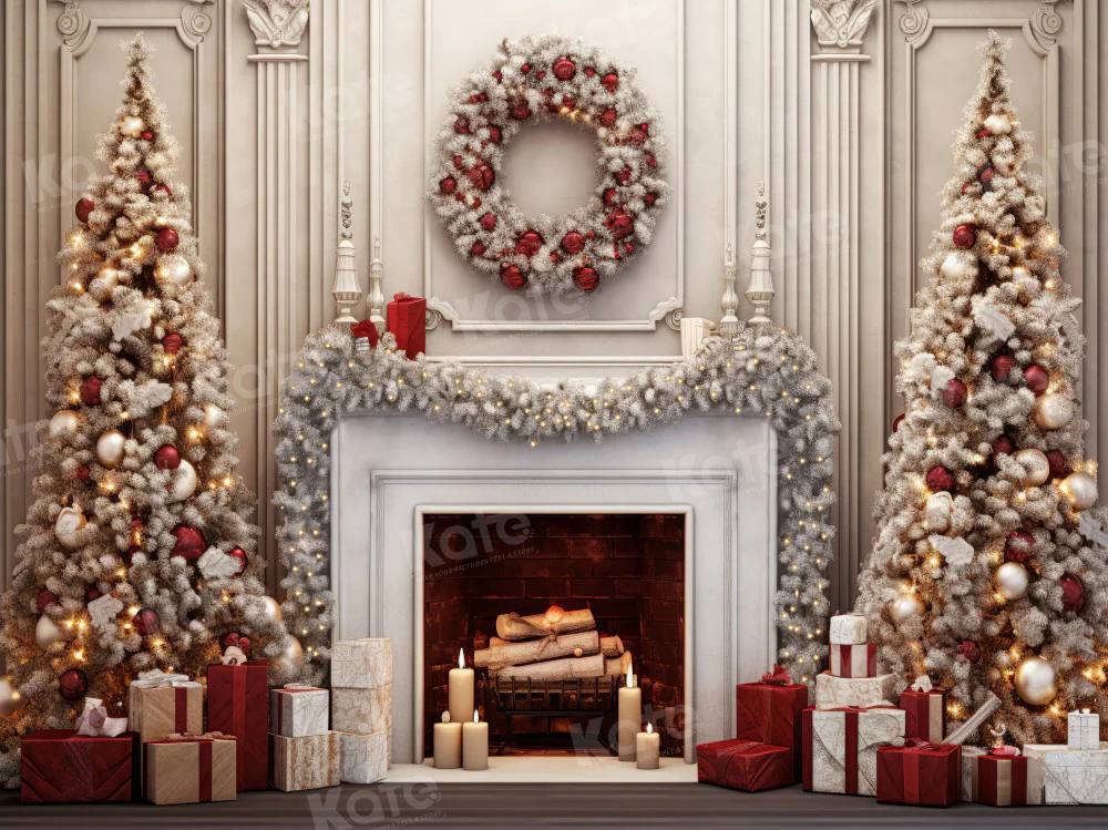 Kate Vintage Christmas Wreath Fireplace Backdrop for Photography - Image 5