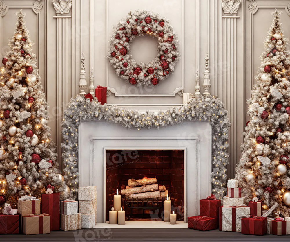 Kate Vintage Christmas Wreath Fireplace Backdrop for Photography - Image 6