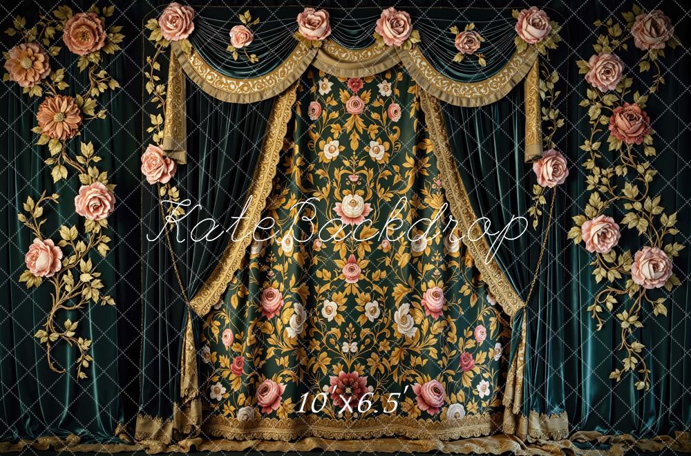 Kate Vintage Curtain Gold Floral Rose Backdrop Designed by Mini MakeBelieve - Image 4