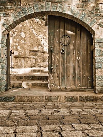 Kate Vintage Dark Gray Backdrop Brick Wall And Floor Wood Door Backdrop - Image 2