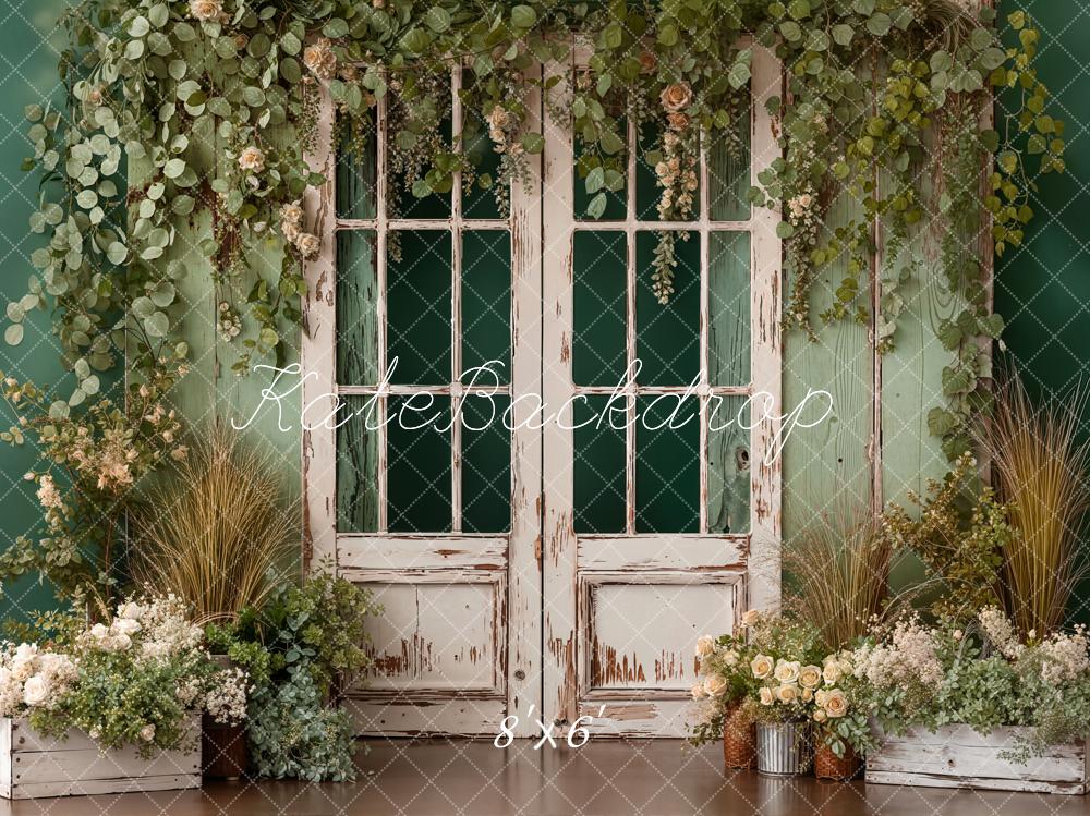 Kate Spring Vintage Door Green Leaves Backdrop Designed by Emetselch - Image 3