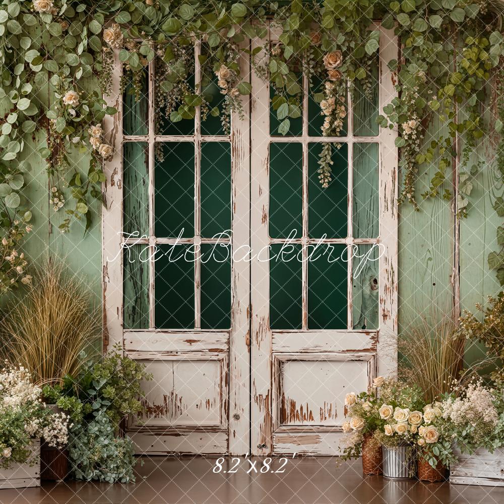 Kate Spring Vintage Door Green Leaves Backdrop Designed by Emetselch - Image 5
