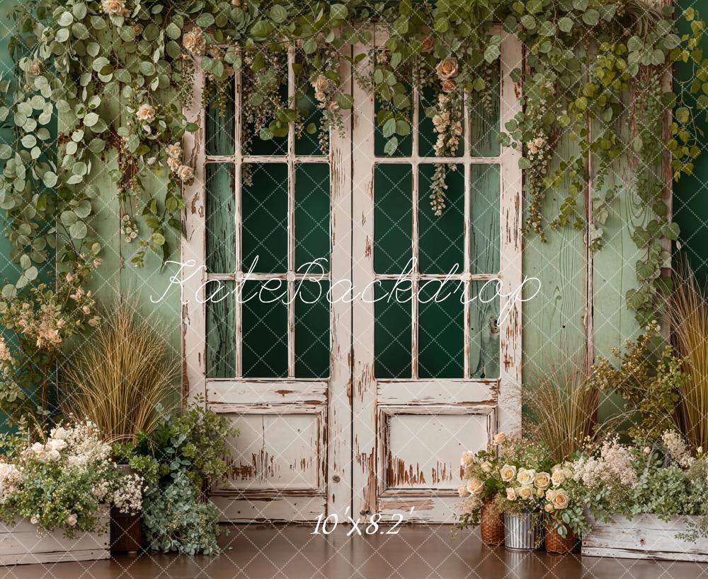 Kate Spring Vintage Door Green Leaves Backdrop Designed by Emetselch - Image 6