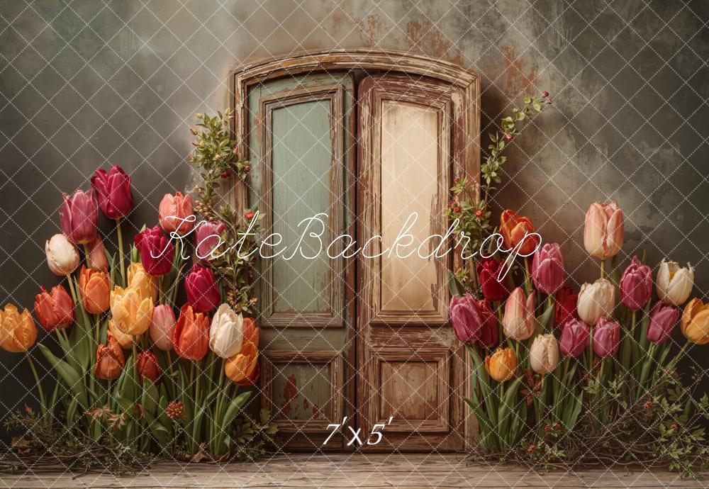 Kate Vintage Door Spring Tulips Backdrop Designed by Emetselch - Image 2