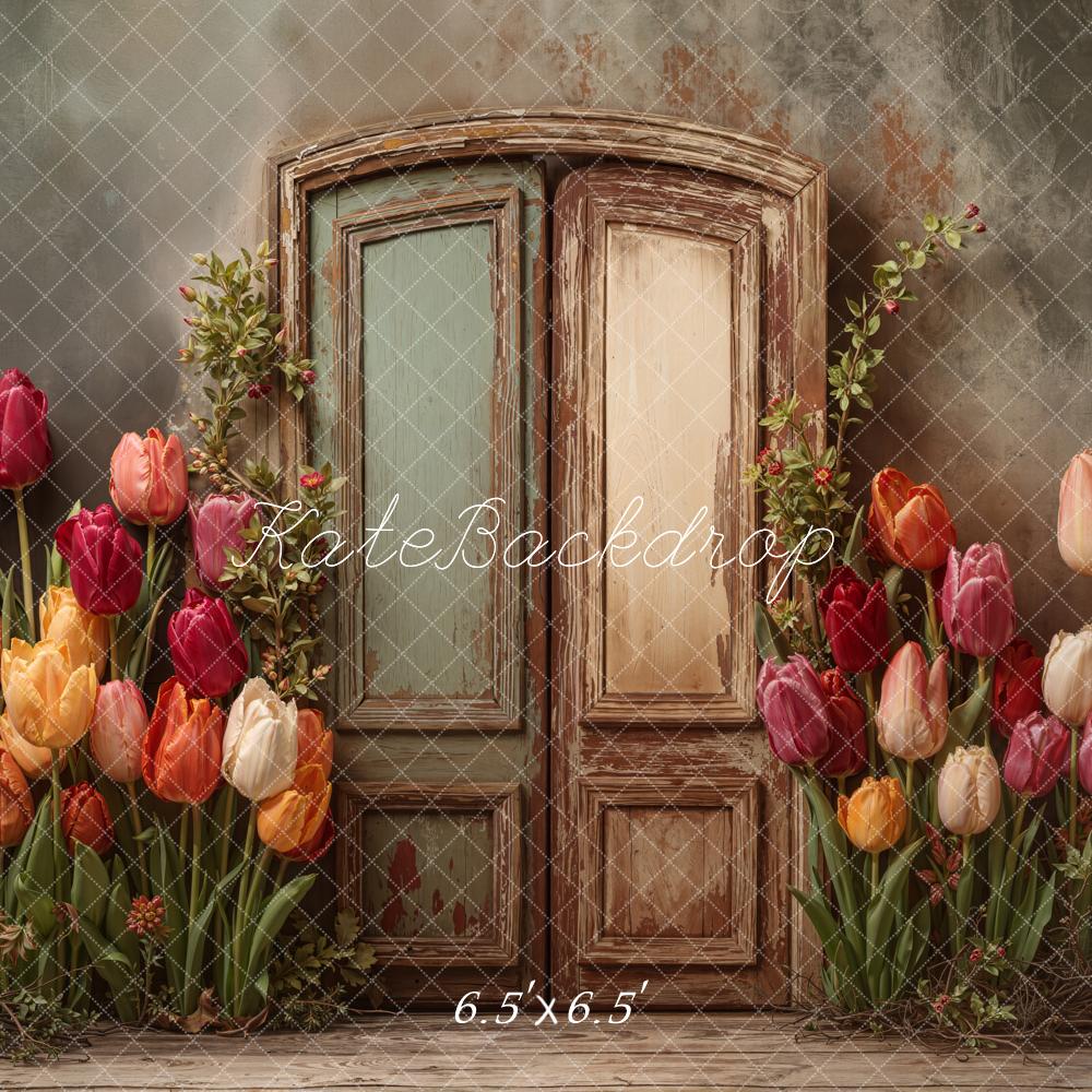 Kate Vintage Door Spring Tulips Backdrop Designed by Emetselch - Image 3
