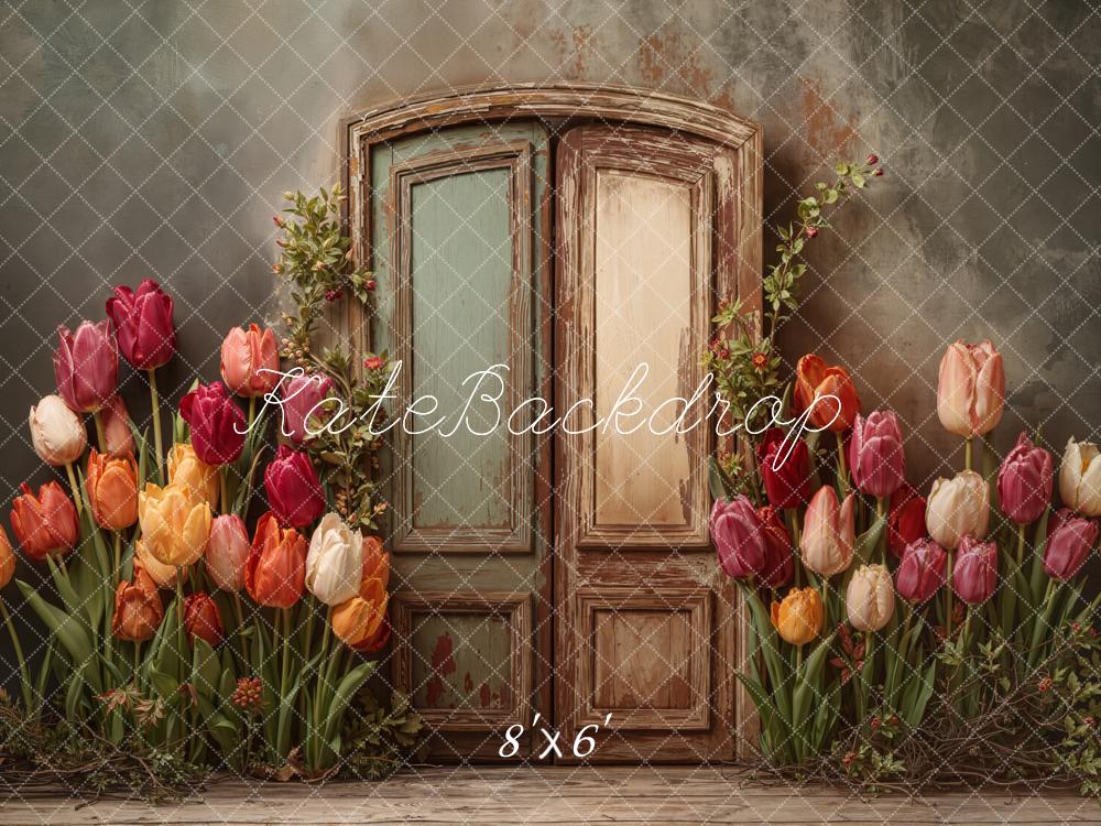Kate Vintage Door Spring Tulips Backdrop Designed by Emetselch - Image 4