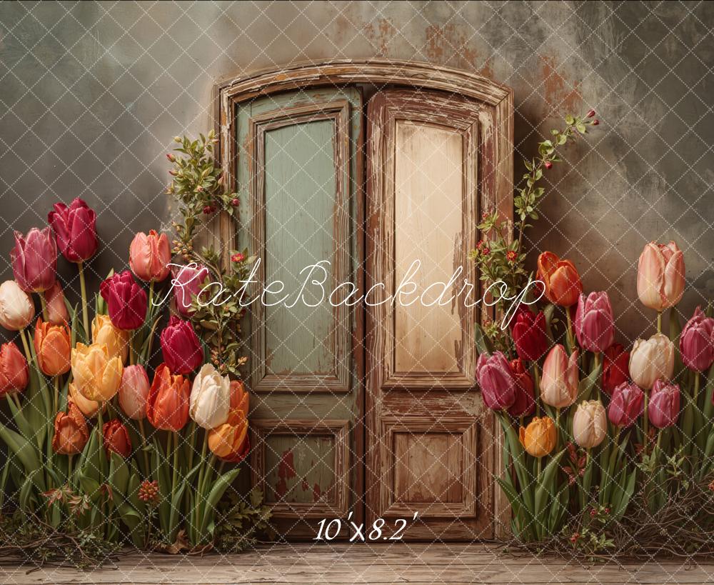 Kate Vintage Door Spring Tulips Backdrop Designed by Emetselch - Image 7