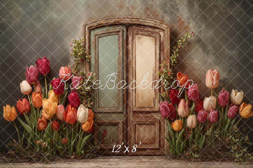 Kate Vintage Door Spring Tulips Backdrop Designed by Emetselch - Image 9