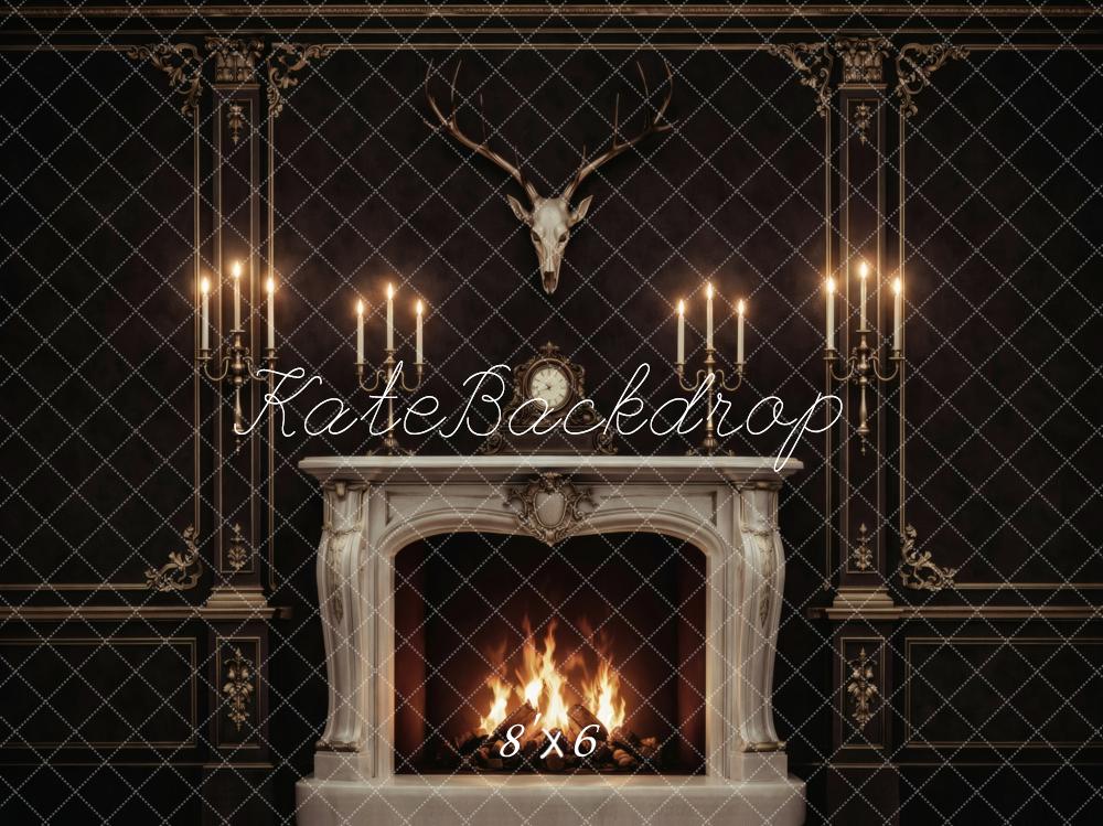 Kate Vintage Fireplace Antlers Candlelight Backdrop Designed by Vertigo Productions - Image 3