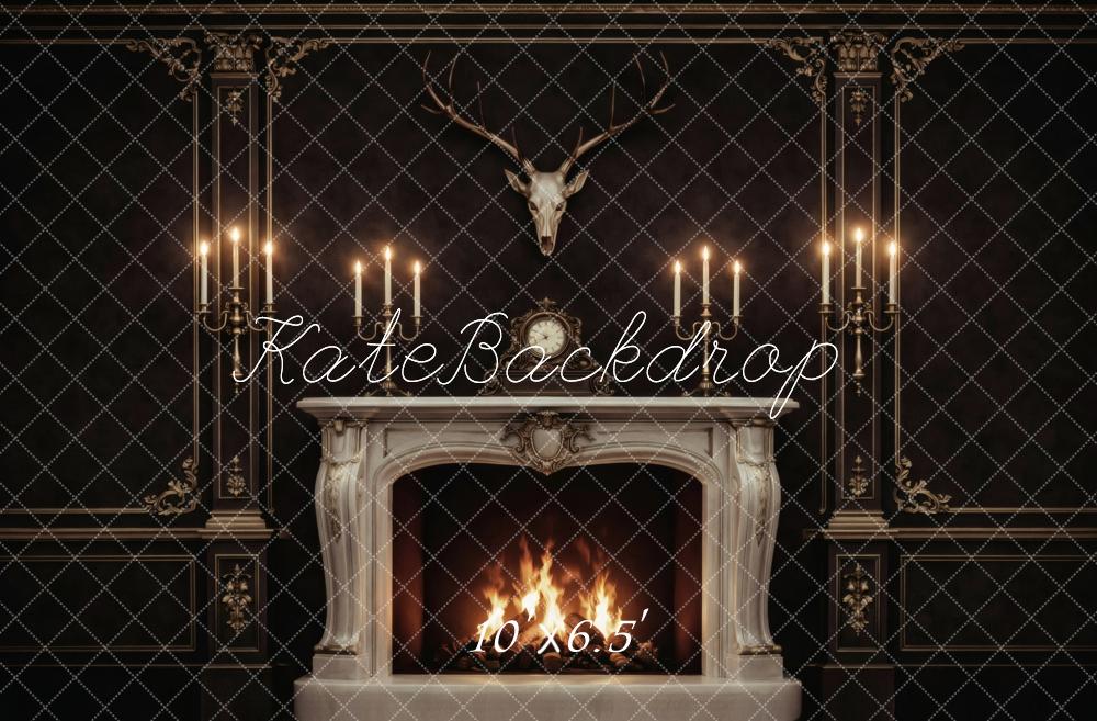 Kate Vintage Fireplace Antlers Candlelight Backdrop Designed by Vertigo Productions - Image 4