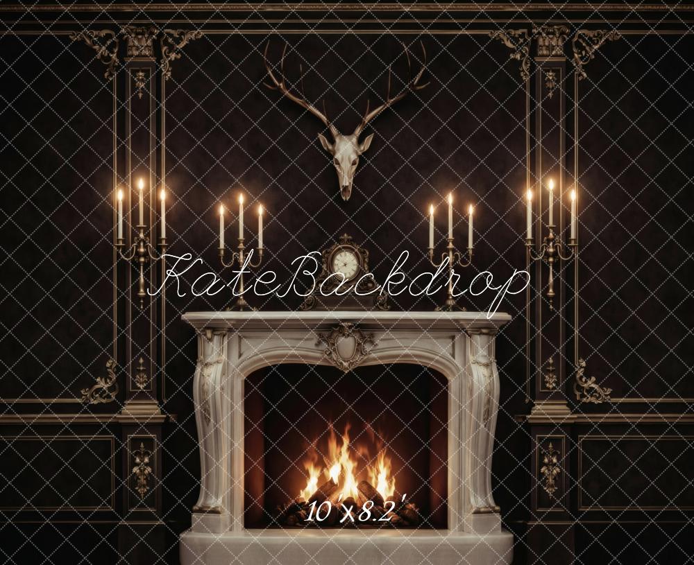 Kate Vintage Fireplace Antlers Candlelight Backdrop Designed by Vertigo Productions - Image 6