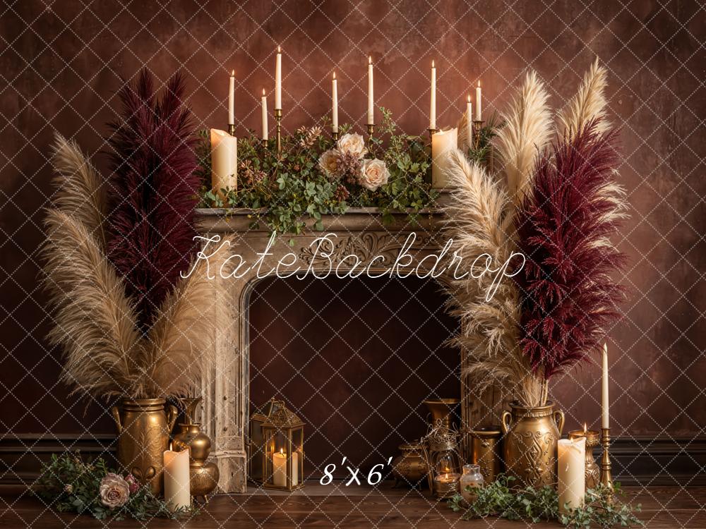 Kate Vintage Fireplace Pampas Candles Floral Backdrop Designed by Emetselch - Image 3