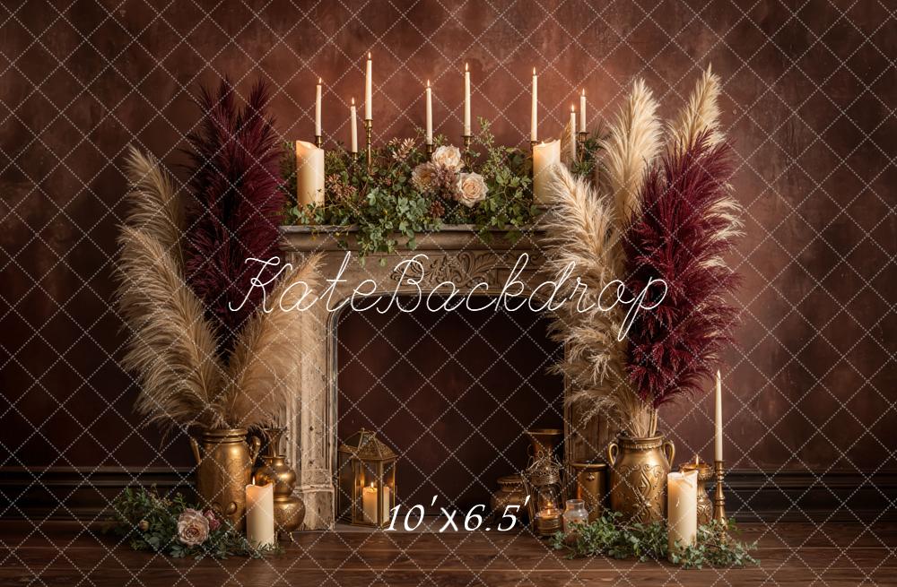 Kate Vintage Fireplace Pampas Candles Floral Backdrop Designed by Emetselch - Image 4